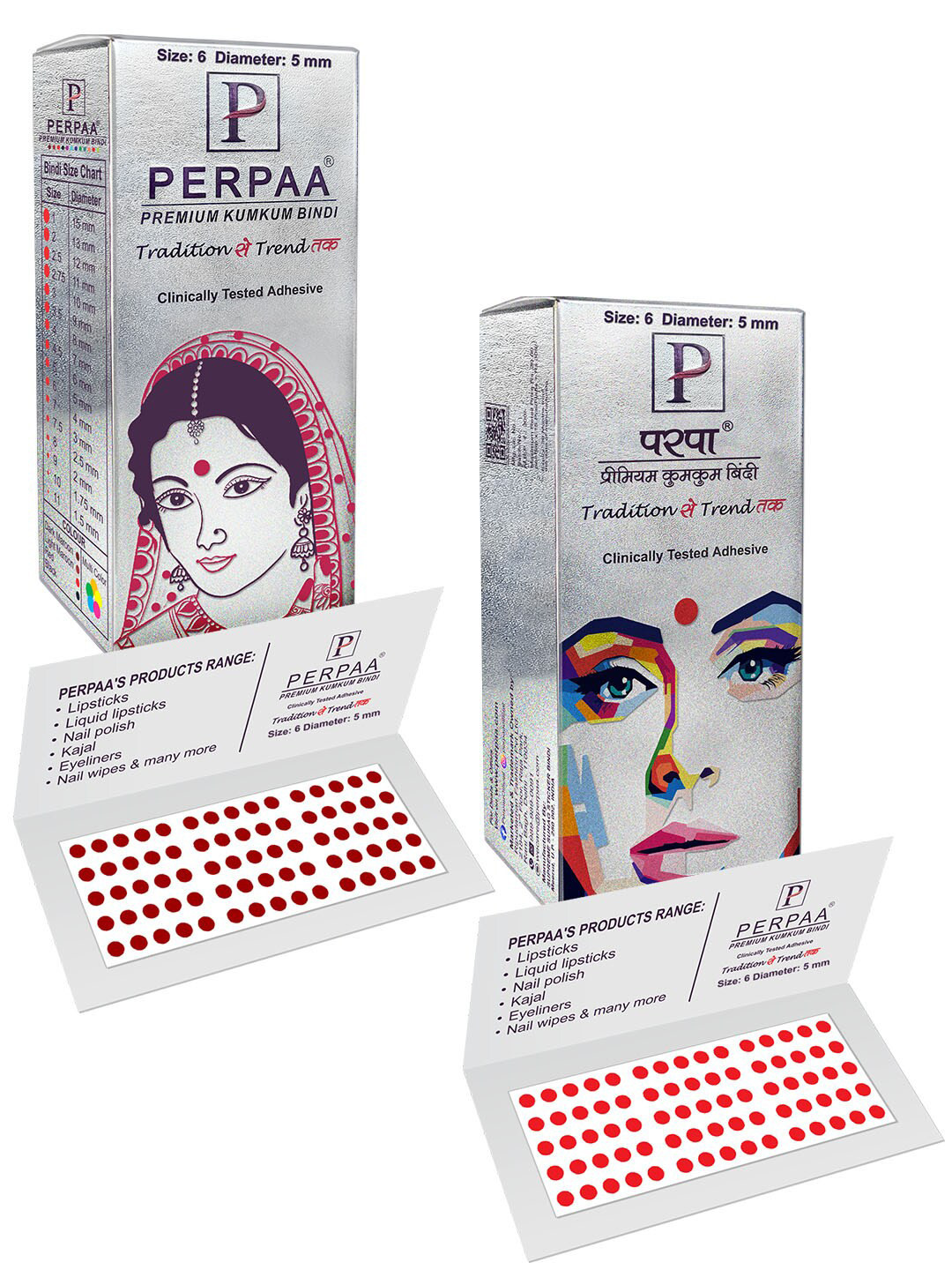 PERPAA Premium Kumkum Set Of 2 Round Stick On Bindi Book - Black & Red