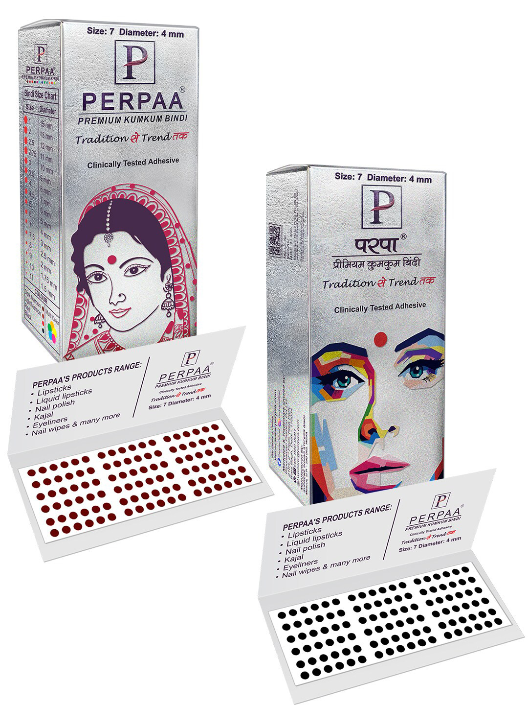 PERPAA Premium Kumkum Set Of 2 Round Stick On Bindi Book - Black & Dark-Maroon