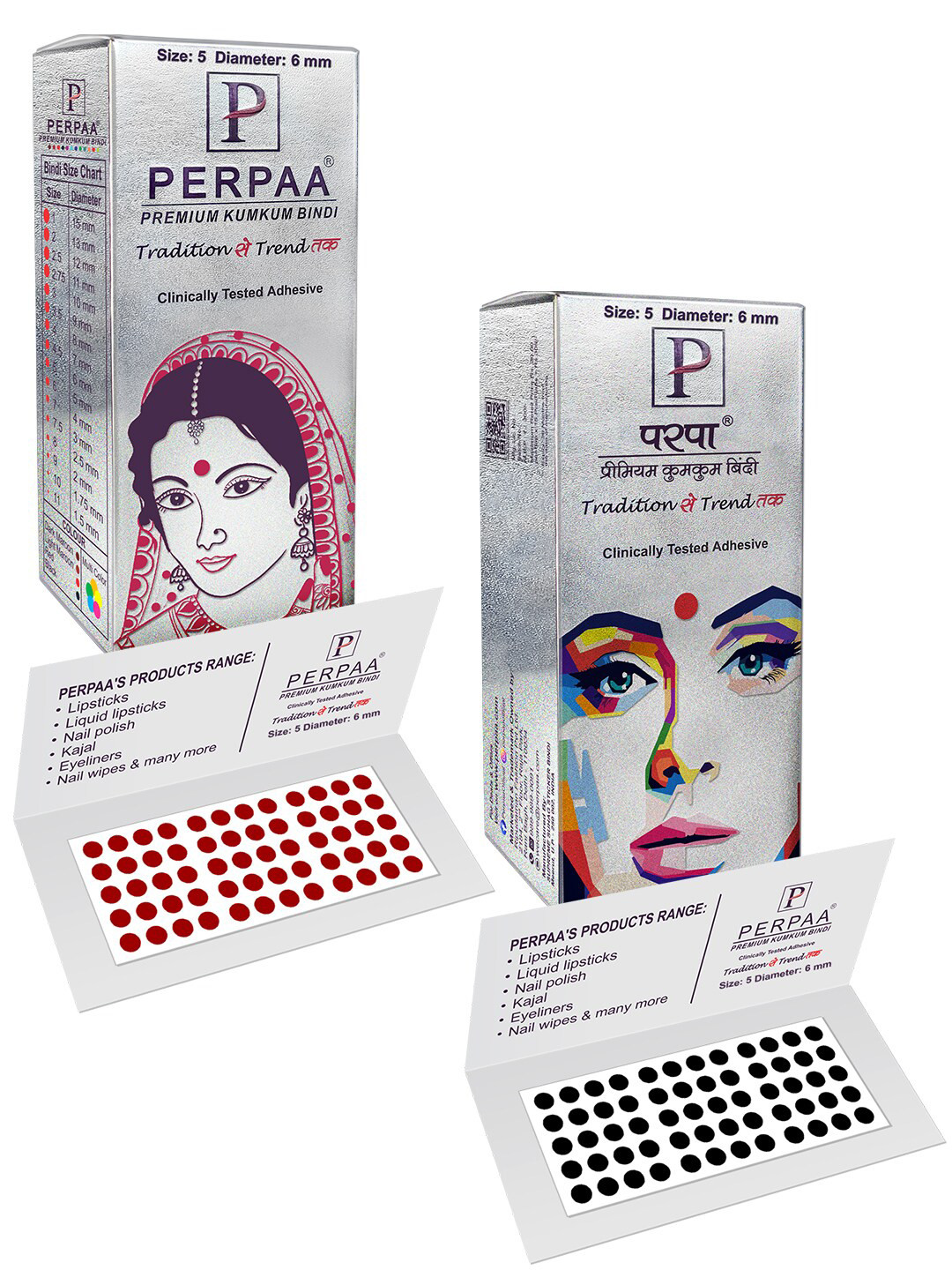 PERPAA Set Of 2 Black & Light Maroon Kumkum Round Bindi Book
