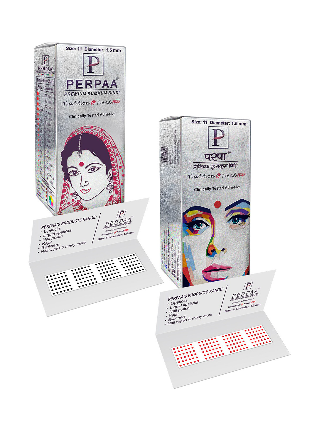 PERPAA Premium Kumkum Set Of 2 Round Stick On Bindi Book - Red & Black
