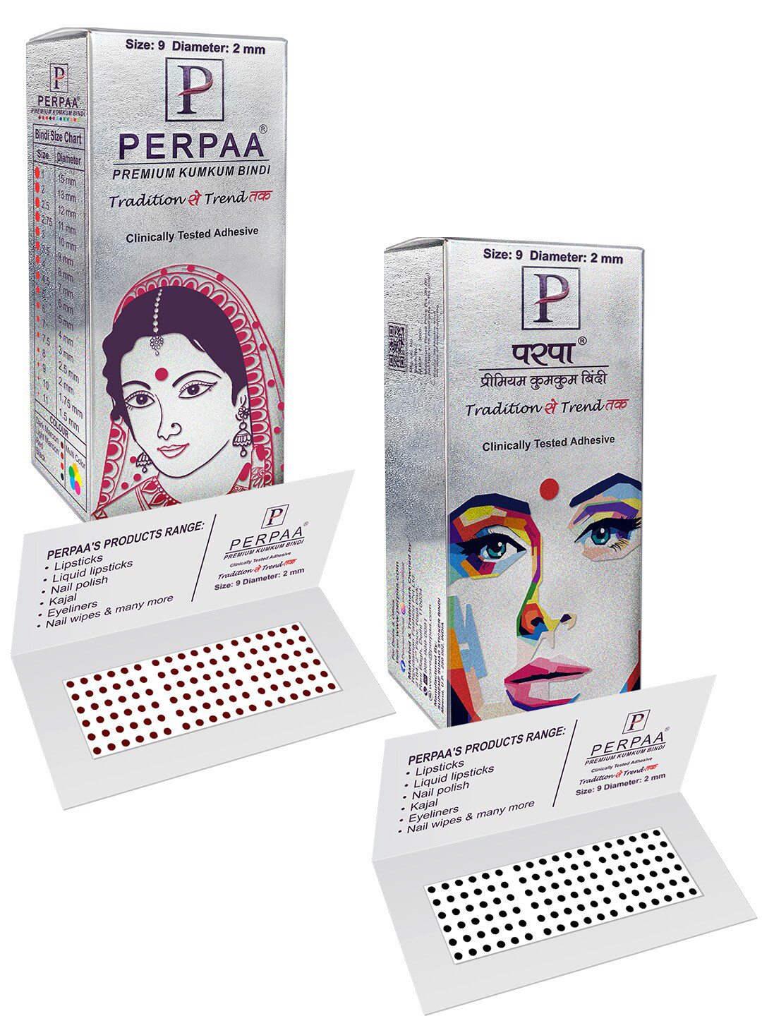 PERPAA Premium Kumkum Set Of 2 Round Stick On Bindi Book - Black & Dark Maroon