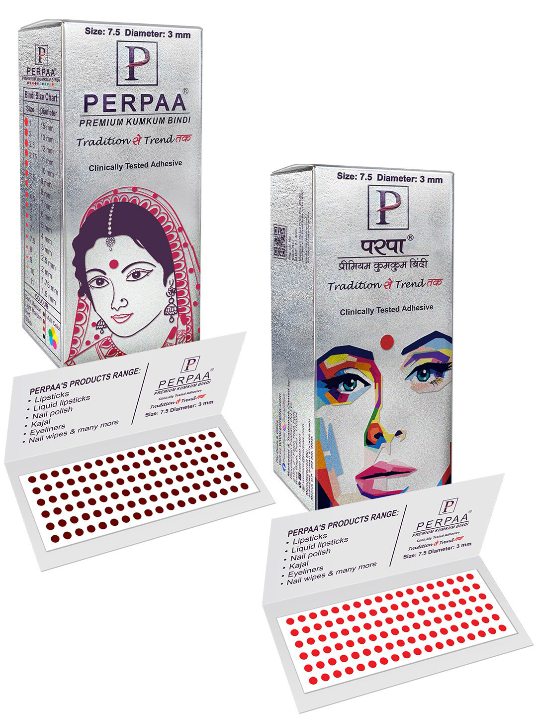 PERPAA  Premium Kumkum Set Of 2 Round Stick On Bindi Book - Maroon & Red