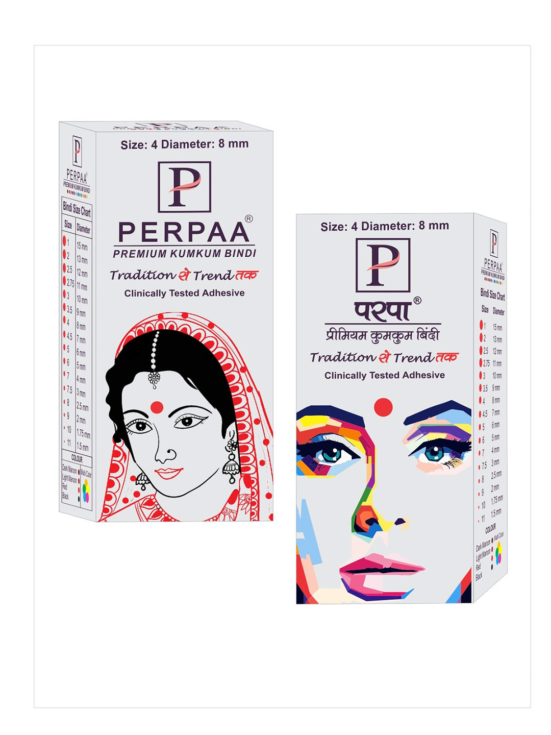PERPAA Set of 2 Premium Kumkum Round Stick On Bindi Book - Black & Red