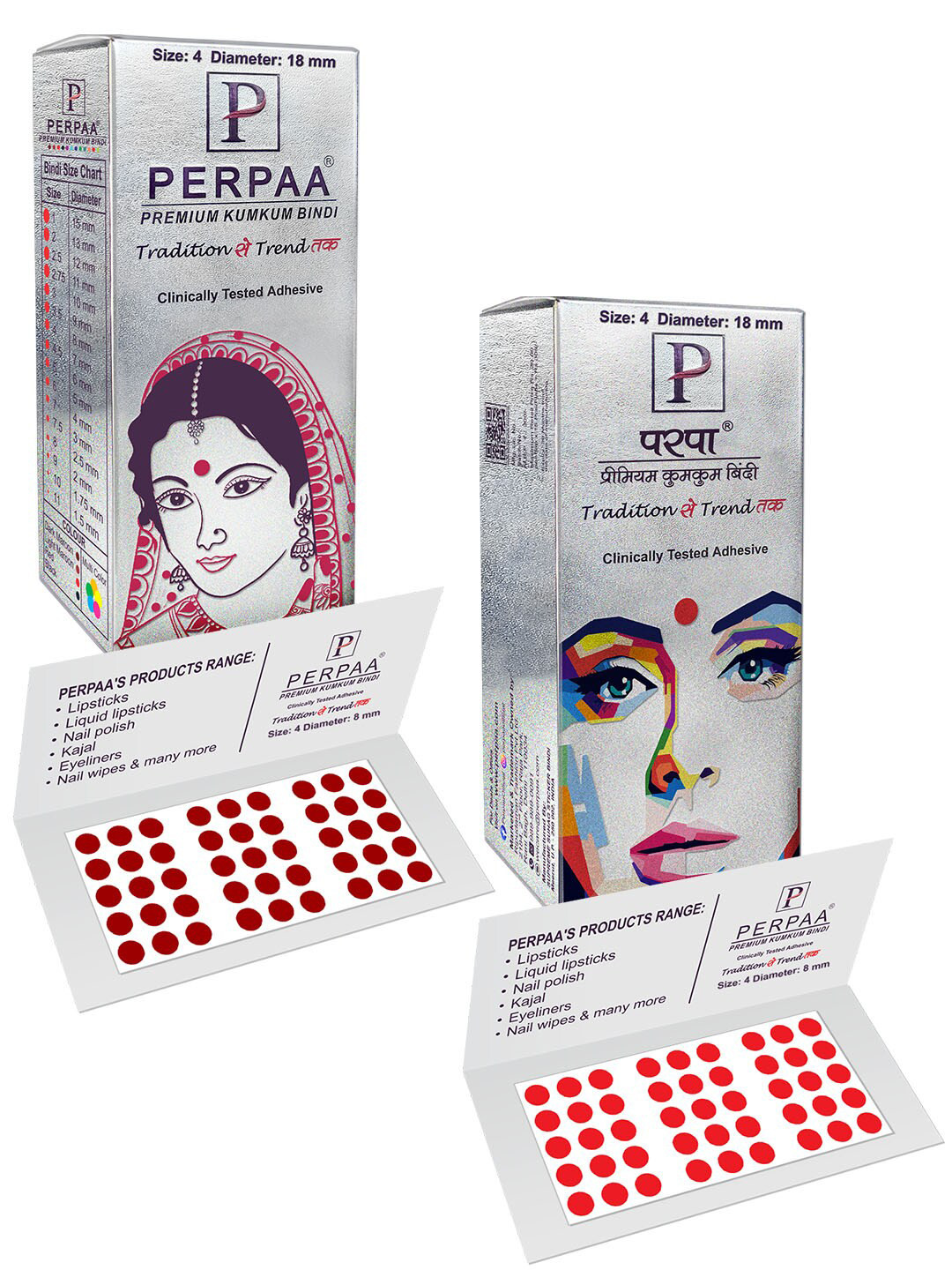 PERPAA Premium Kumkum Set Of 2 Round Stick On Bindi Book -Red & Light Maroon