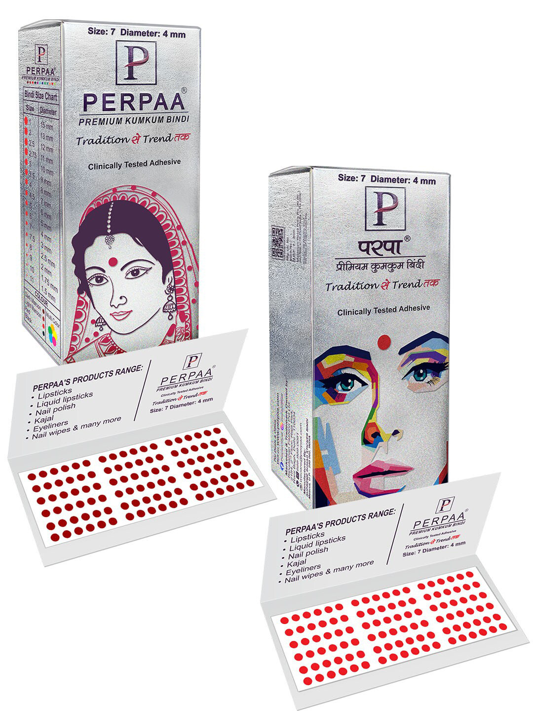 PERPAA Premium Kumkum Set Of 2 Round Stick On Bindi Book - Maroon & Red