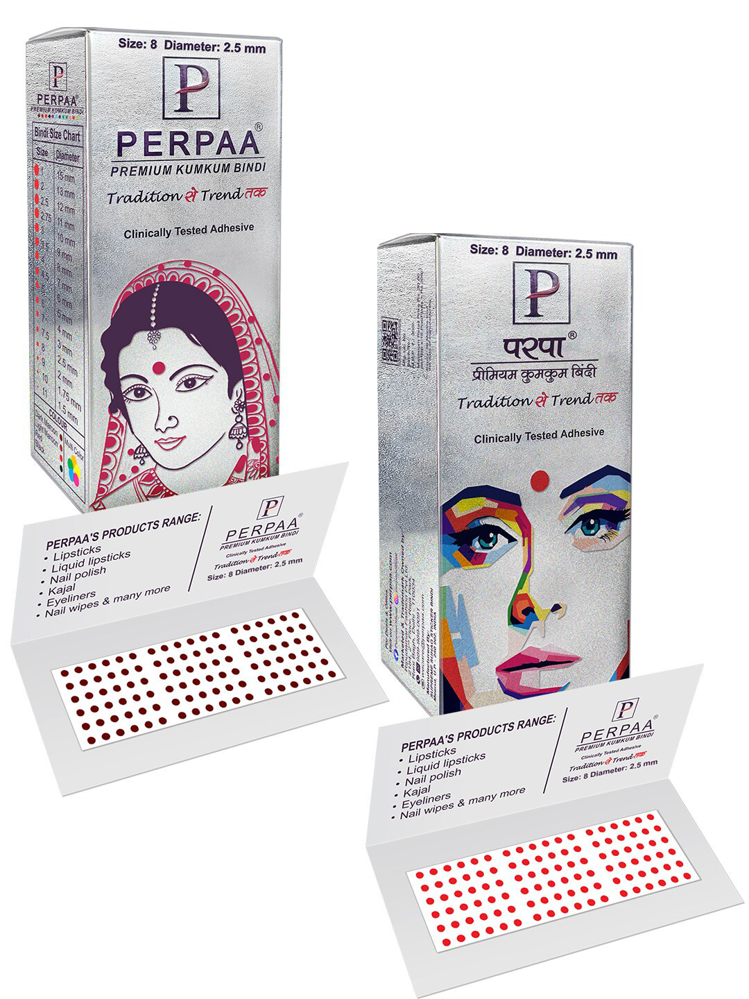 PERPAA Premium Kumkum Set Of 2 Round Stick On Bindi Book - Maroon & Red