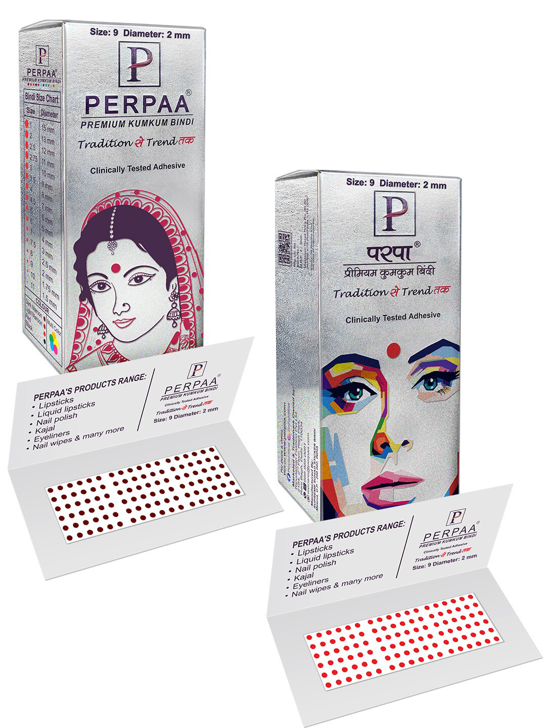 PERPAA Premium Kumkum Set Of 2 Round Stick On Bindi Book -Red & Dark Maroon