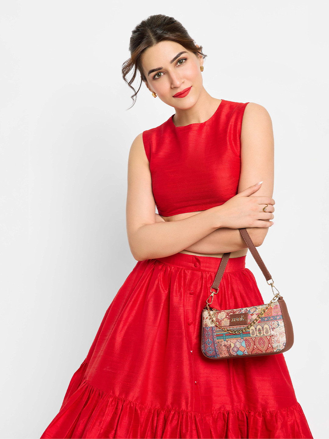 ZOUK Multicoloured Printed Structured Baguette Bag