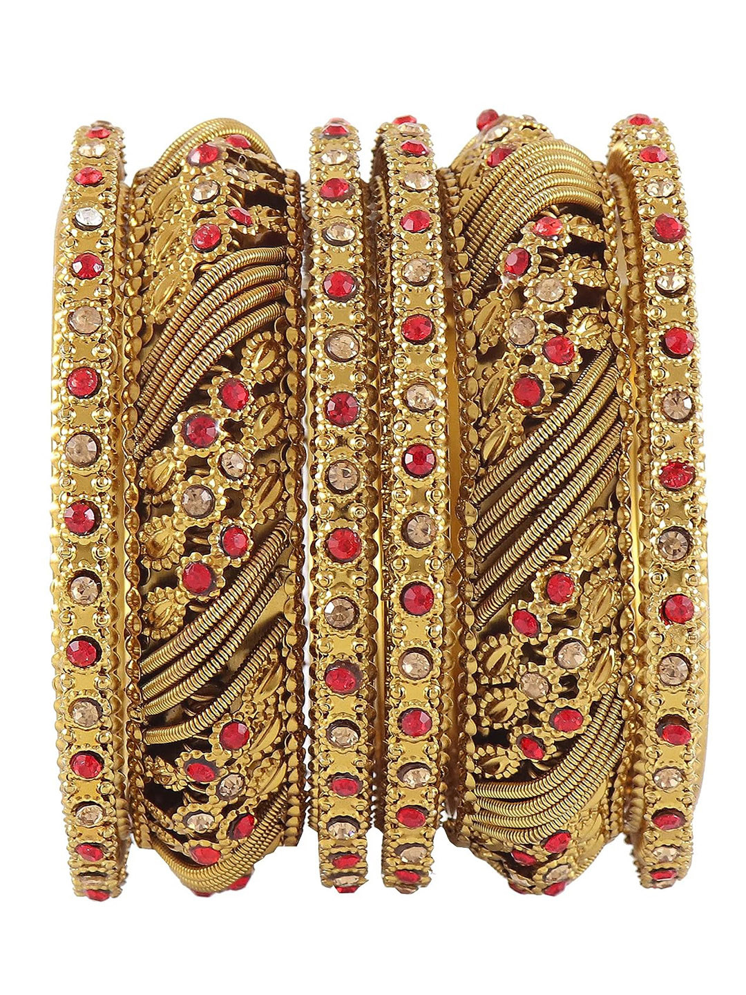 NMII Set of 2 Zircon Gemstone Studded & Spring Chain Linked Kada Bangles