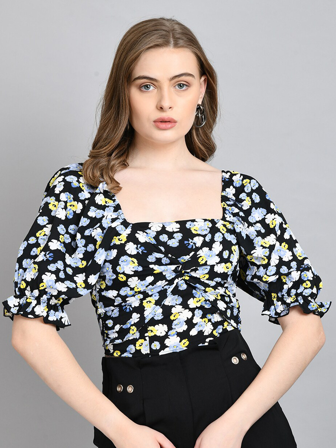 Fuchsia Floral Print Crop Top