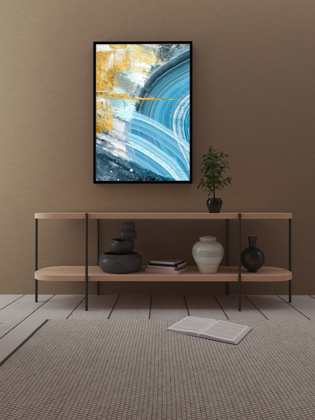 Art Street Blue & Gold Toned Sand Sea Wall Art