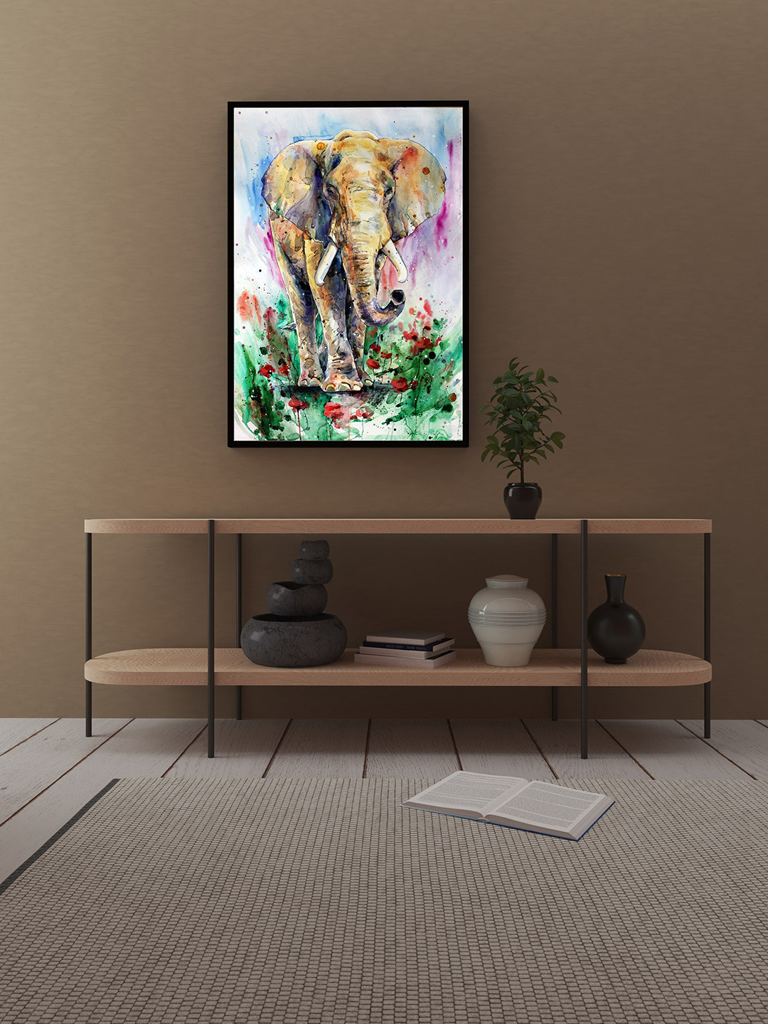 Art Street White & Brown Elephant Wall Art