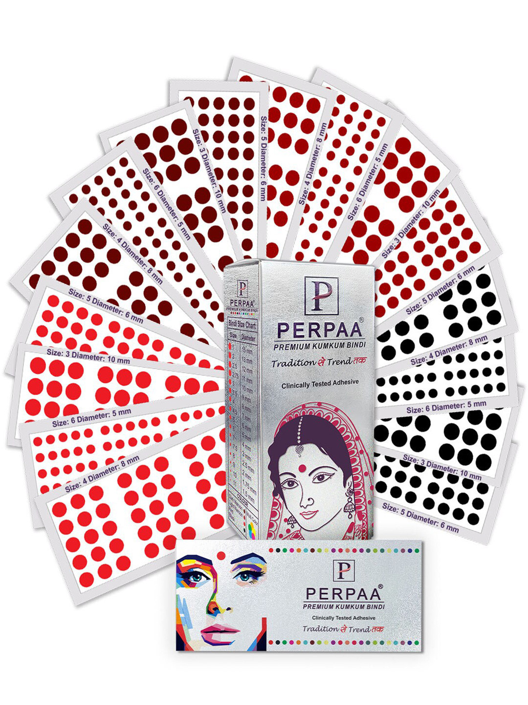 PERPAA Premium Kumkum Set Of 2 Round Stick On Bindi Book - Red03 - Black04 - Dark Maroon05 - Light Maroon06