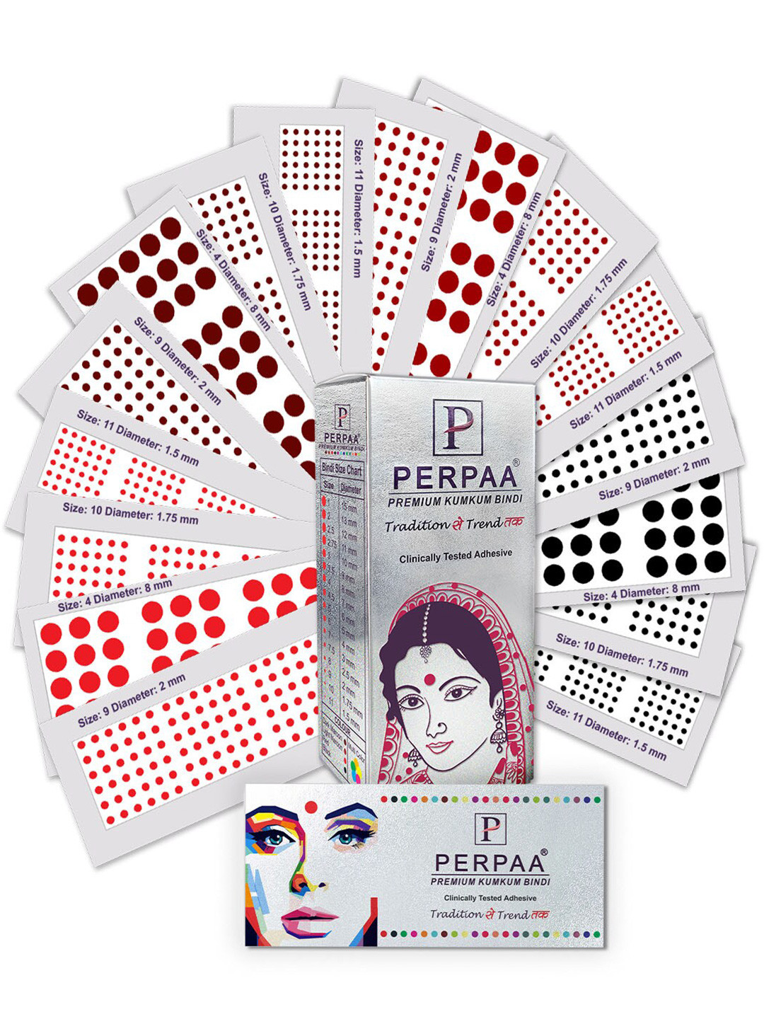 PERPAA Premium Kumkum Set Of 16 Velvet Sticker Kumkum Bindi