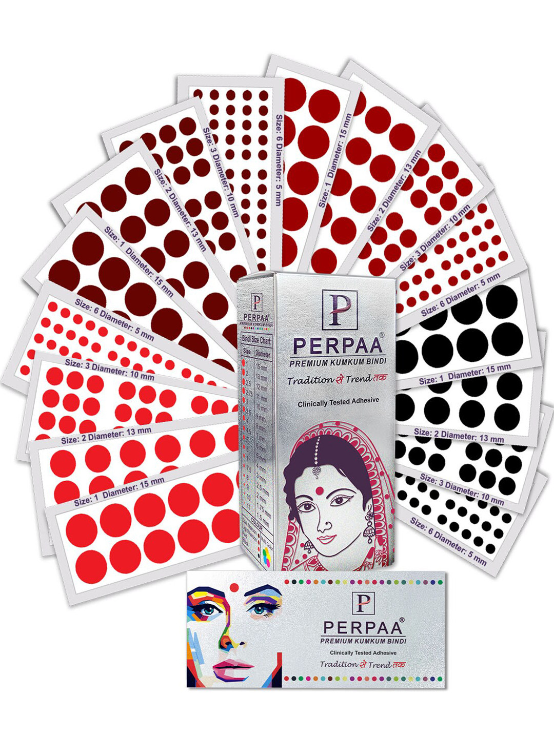 PERPAA Premium Kumkum  Set Of 16 Velvet Sticker Kumkum Bindi