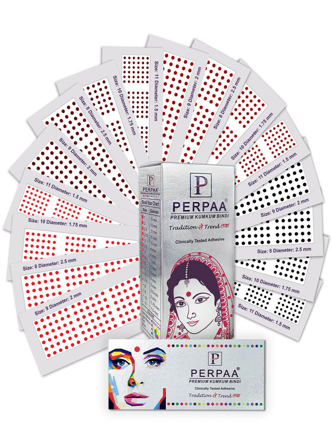 PERPAA Premium Kumkum Set Of 2 Round Stick On Bindi Book - Red 09, Black 10, Dark Maroon 11, Light Maroon 08