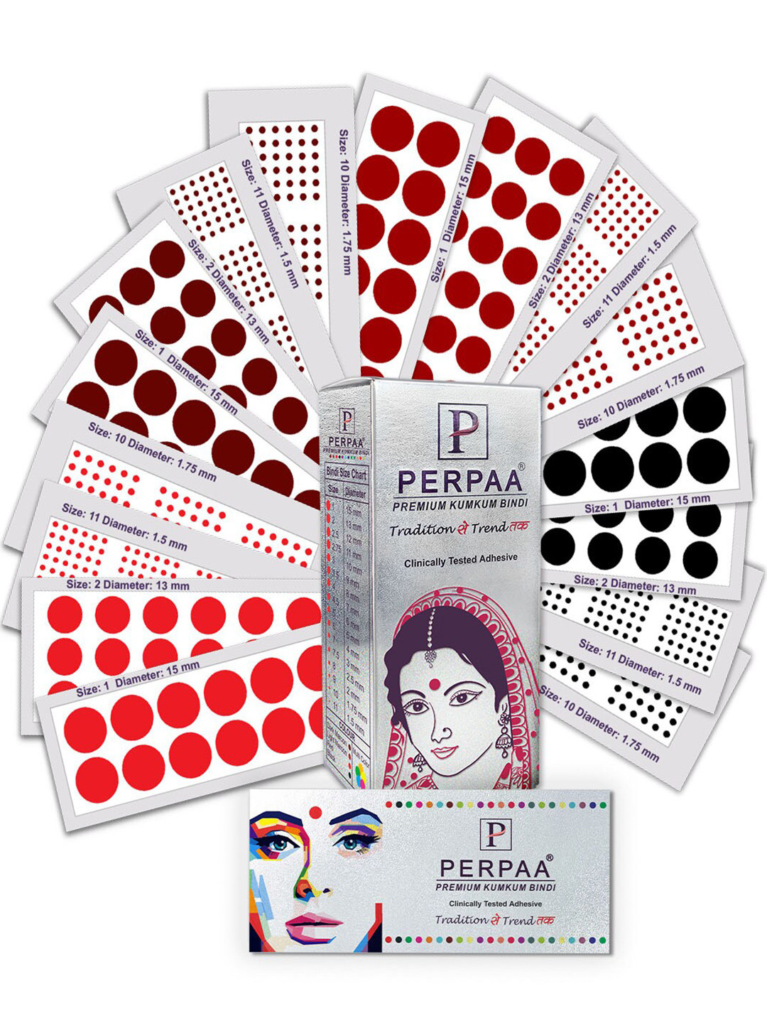 PERPAA  Premium Kumkum Set Of 16 Velvet Sticker Kumkum Bindi- Premium Kumkum Set Of 16 Velvet Sticker Kumkum Bindi-Red 10, Black11, Dark maroon 01, Light maroon 02