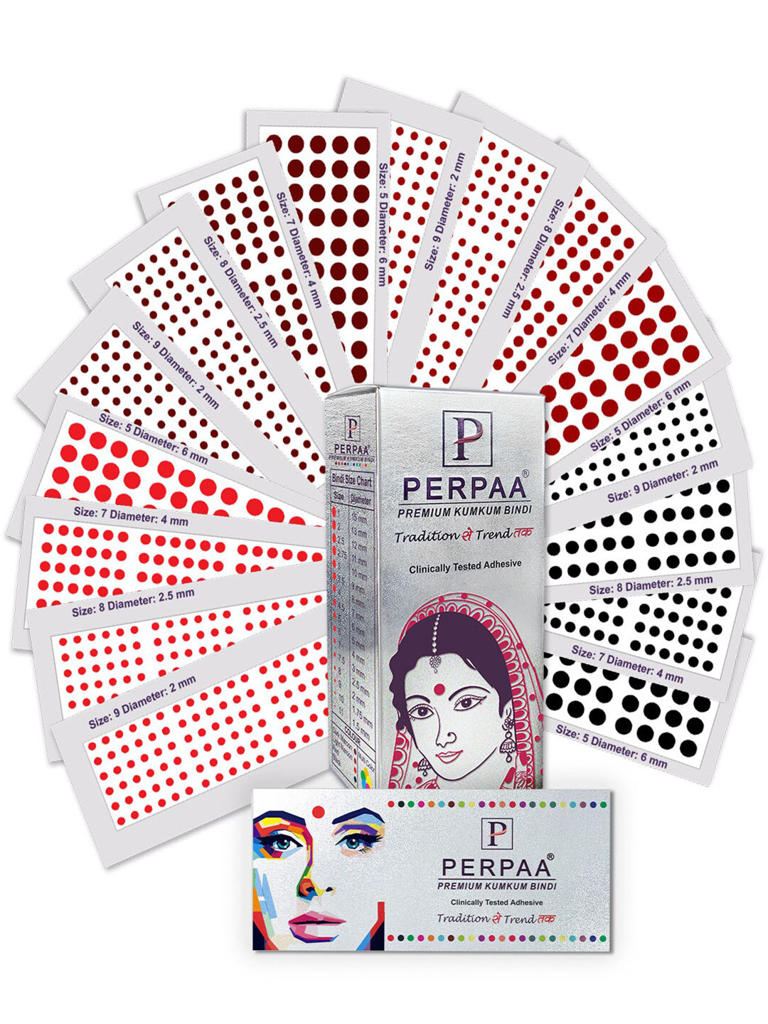 PERPAA Premium Kumkum Set Of 16 Velvet Sticker Kumkum Bindi-Red 05-Black 07-Dark Maroon 08-Light Maroon 09