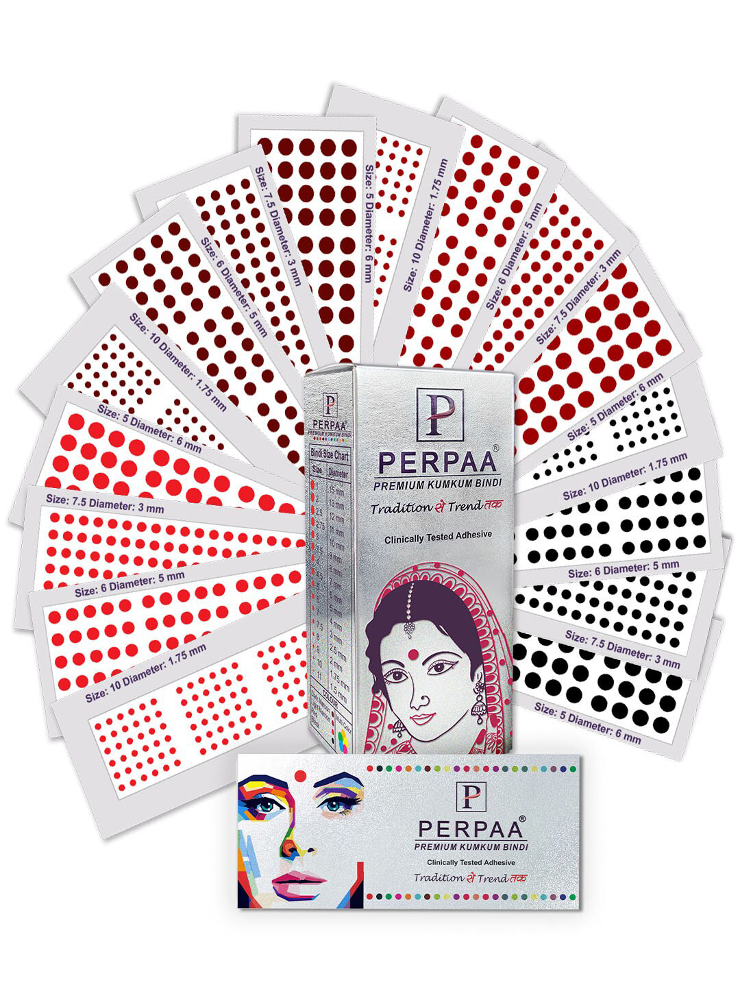 PERPAA Set of 16 Premium Kumkum Round Velvet Stick On Bindi Book