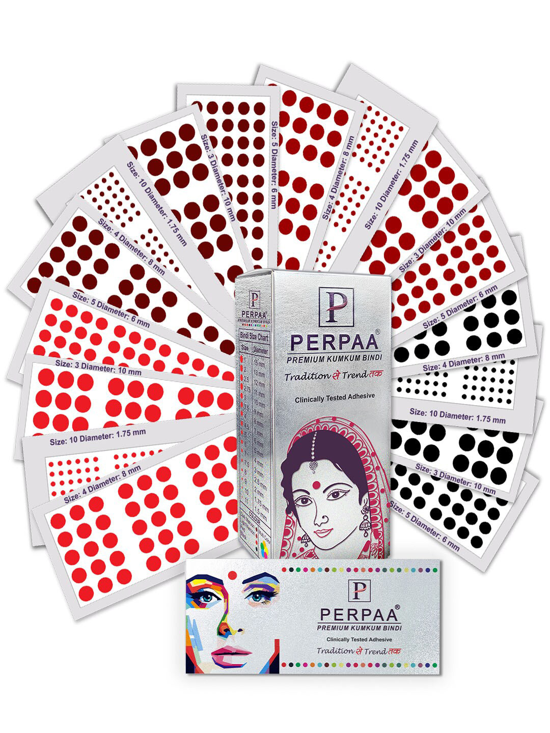 PERPAA Set of 16 Premium Velvet Sticker Kumkum Bindi Flaps - Red + Maroon + Burgundy + Black