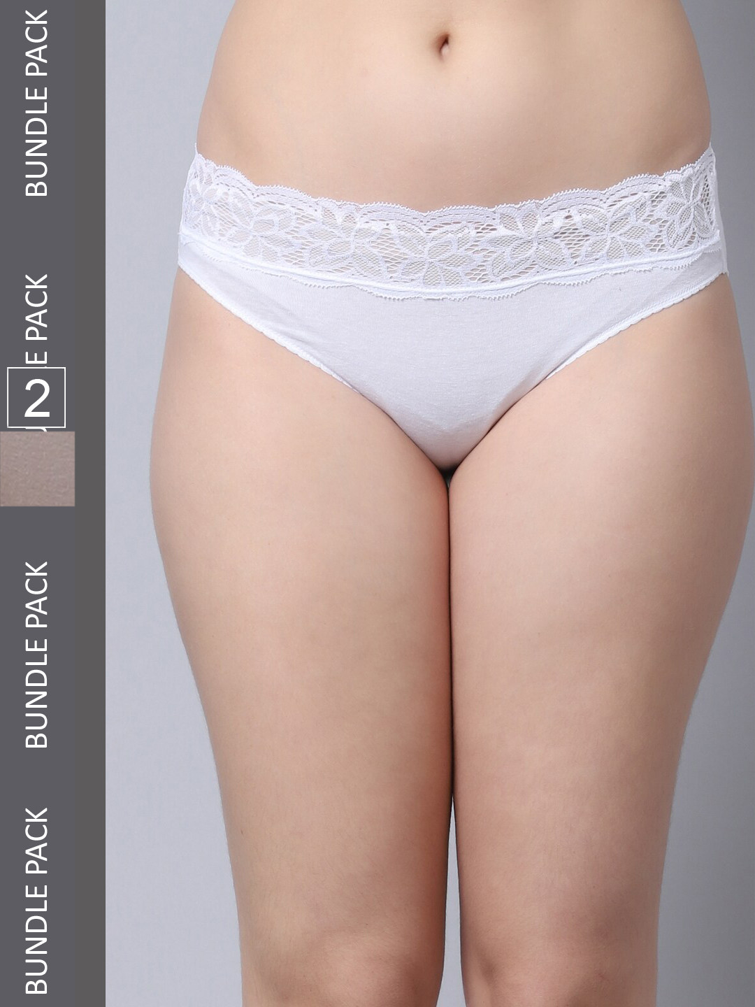 Jinfo Women Pack Of 2 Cotton Lace Hipster Briefs LP04-02-09-S