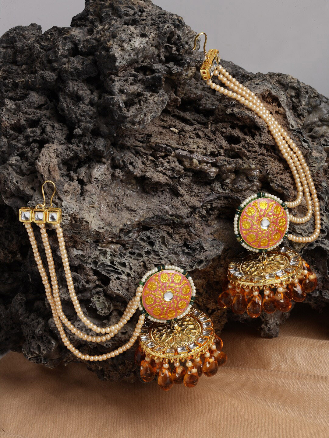 DUGRISTYLE Pink Gold Plated Jhumkas Earrings