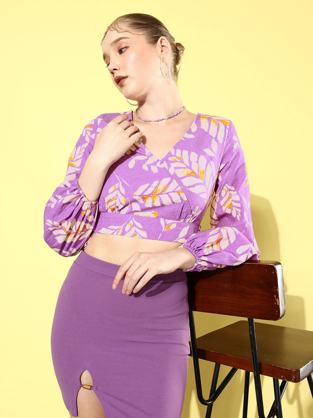 all about you Imperial Purple Floral Print Cotton Romance Ramble Wrapped Again Crop Top