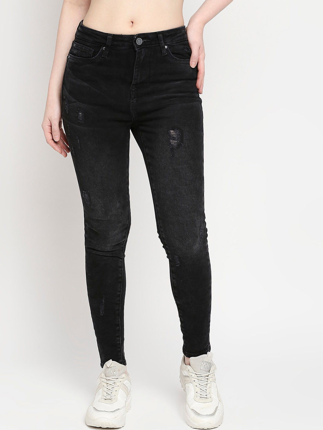 SPYKAR Women Super Skinny Fit High-Rise Mildly Distressed Light Fade Cotton Jeans