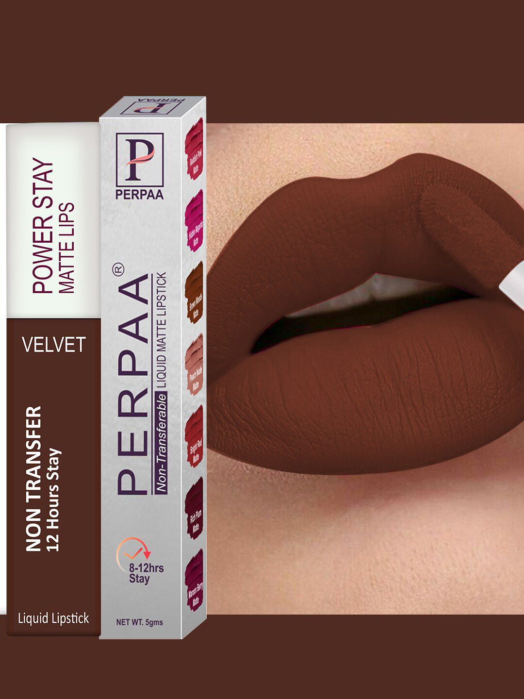 PERPAA Power Stay Non-Transfer & Long-Lasting Velvet Matte Liquid Lipstick 5 g- Brown 16