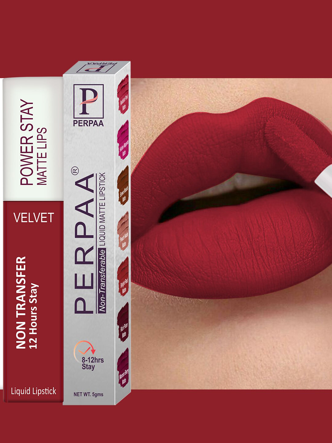 PERPAA Power Stay Non-Transfer & Long-Lasting Velvet Matte Liquid Lipstick 5 g-Red 22