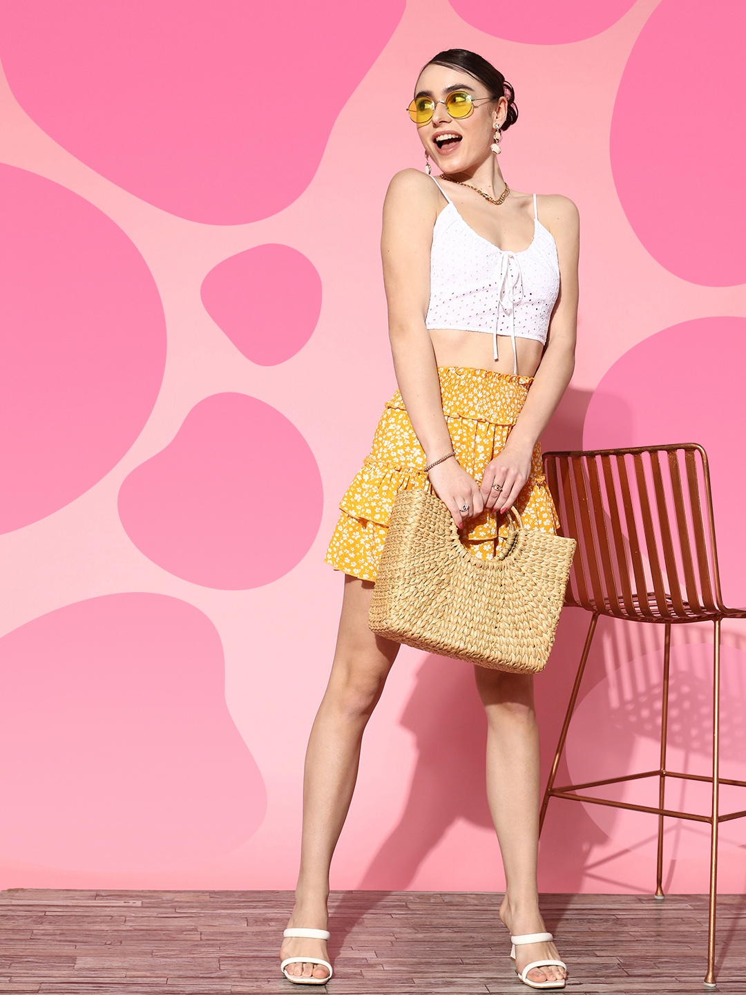 Floral printed tiered mini skirt cheap