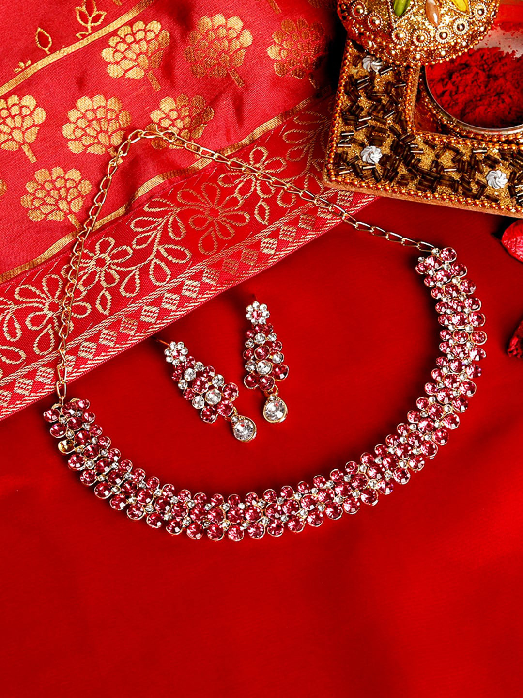 Atasi International Gold-Plated Crystal Studded Jewellery Set