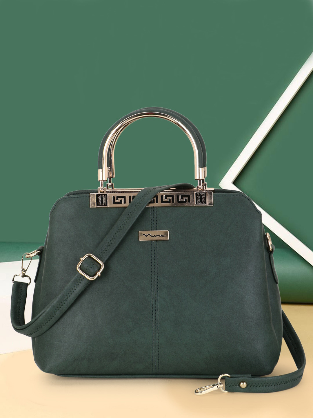 SHINING STAR Green PU Structured Handheld Bag