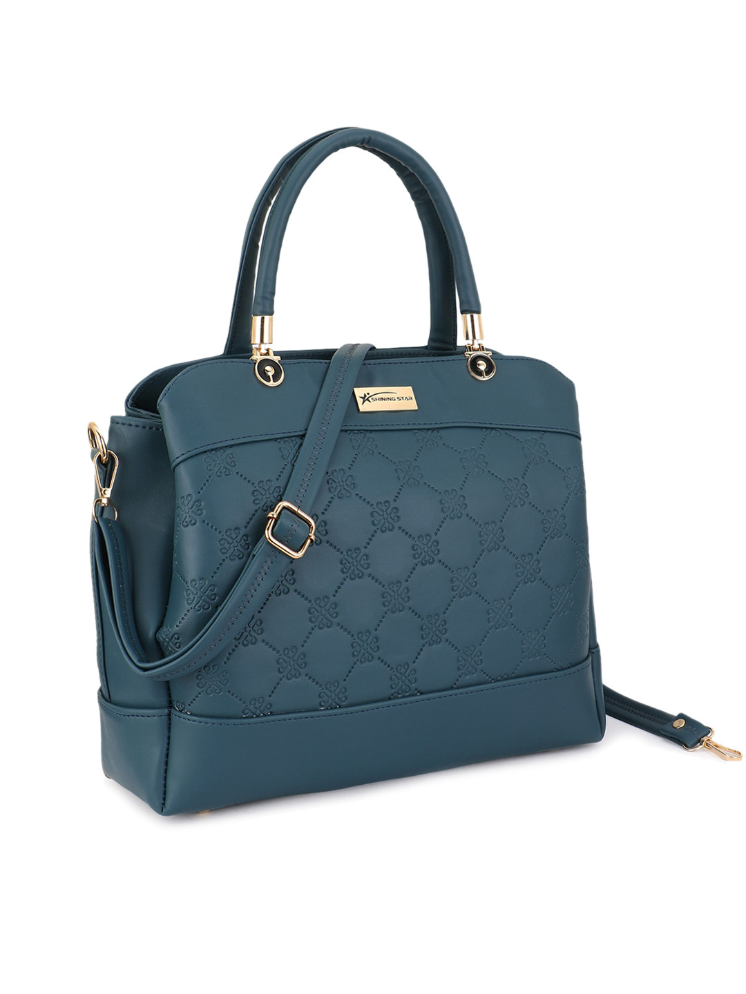 SHINING STAR Blue Textured PU Structured Handheld Bag