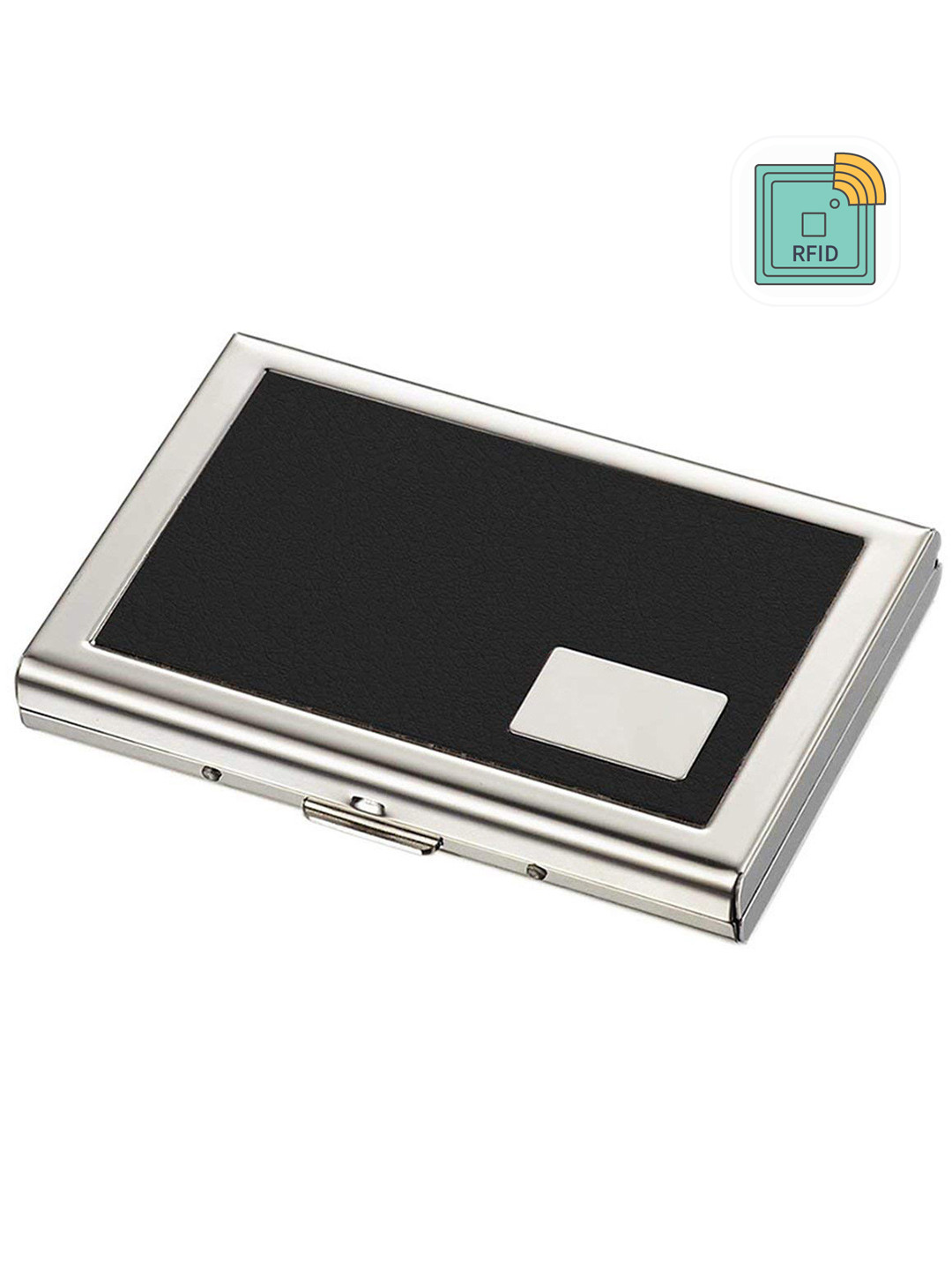 StealODeal Unisex Black & Silver-Toned Leather Card Holder