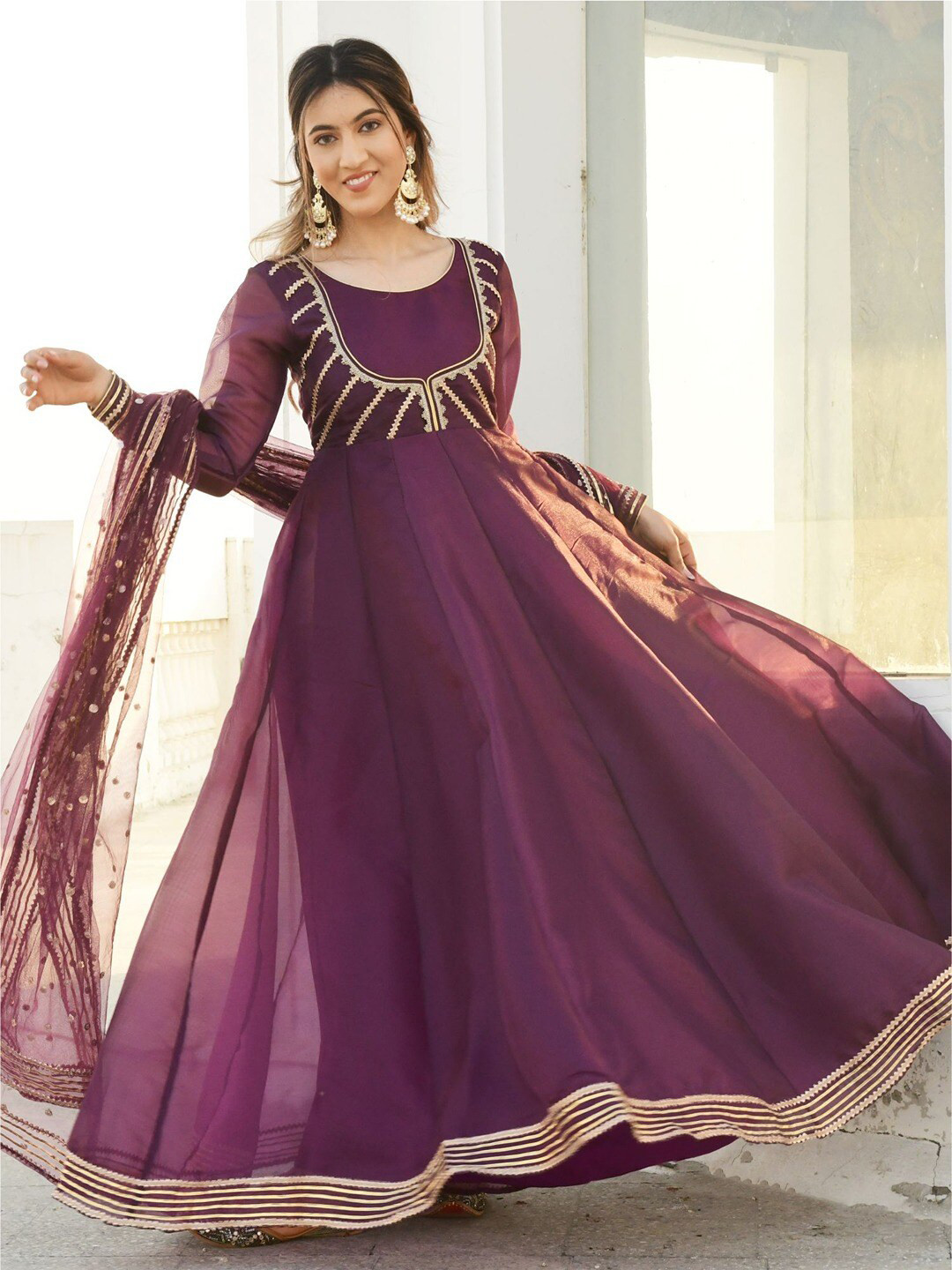 Lavanya The Label Purple & Gold-Toned Embellished Crepe Ethnic Maxi Maxi Ethnic Dress