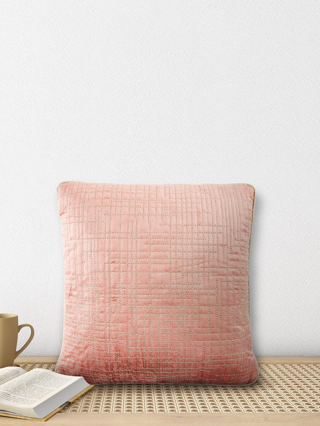 Living scapes by Pantaloons Pink Geometric Square Cotton Cushion Covers