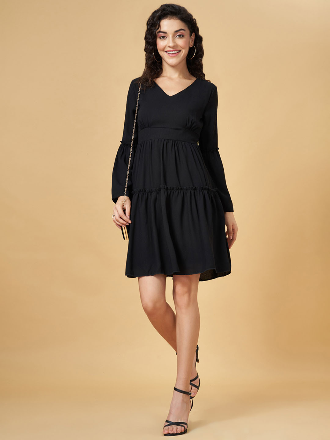 YU by Pantaloons Bell Sleeves Tired A-Line Dress