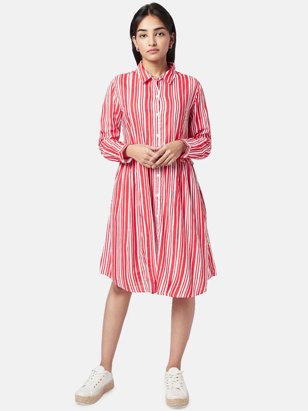 YU by Pantaloons Red Striped Ethnic Shirt Dress