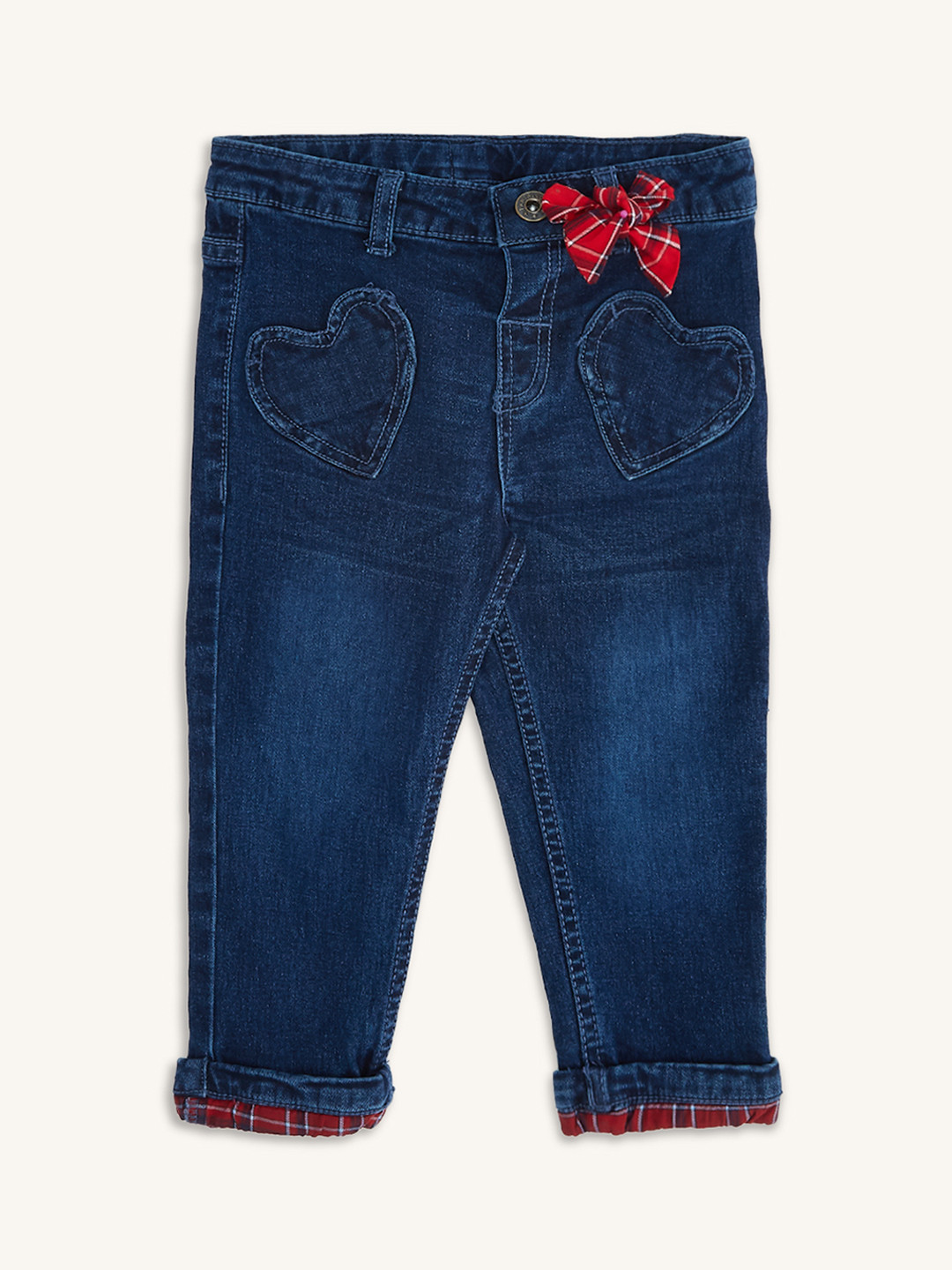Pantaloons Baby Girls Low-Rise Low Distress Light Fade Cotton Applique Jeans