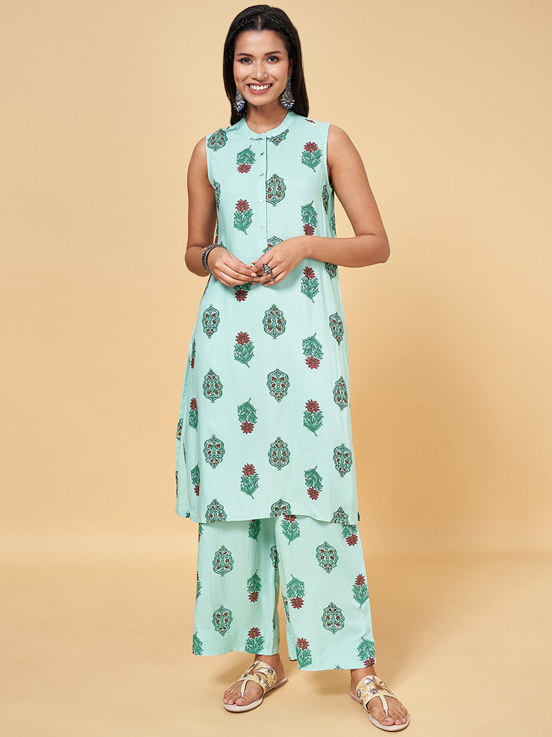 RANGMANCH BY PANTALOONS Women Blue Floral Printed Kurta with Palazzos