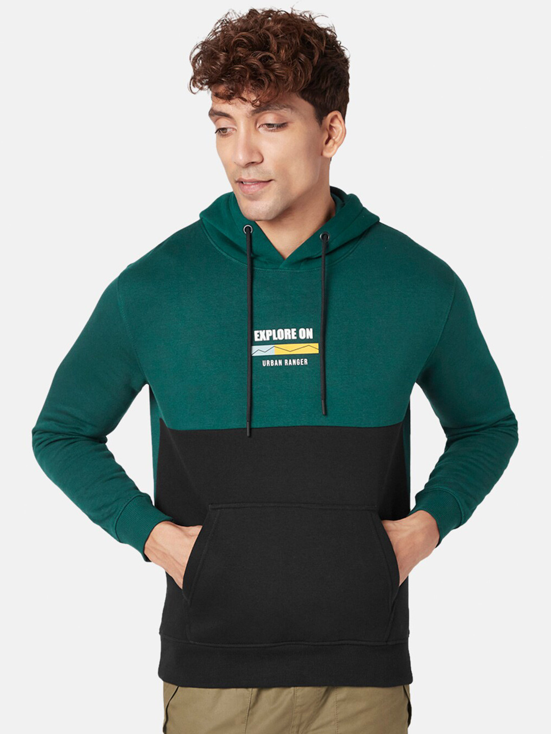 Urban Ranger by pantaloons Men Teal Cotton Colourblocked Sweatshirt