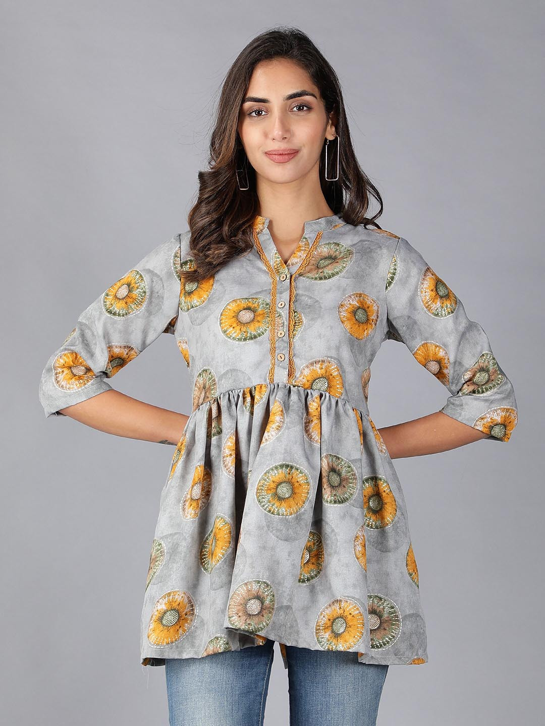 Cot'N Soft Mandarin Collar Printed Cotton Tunic