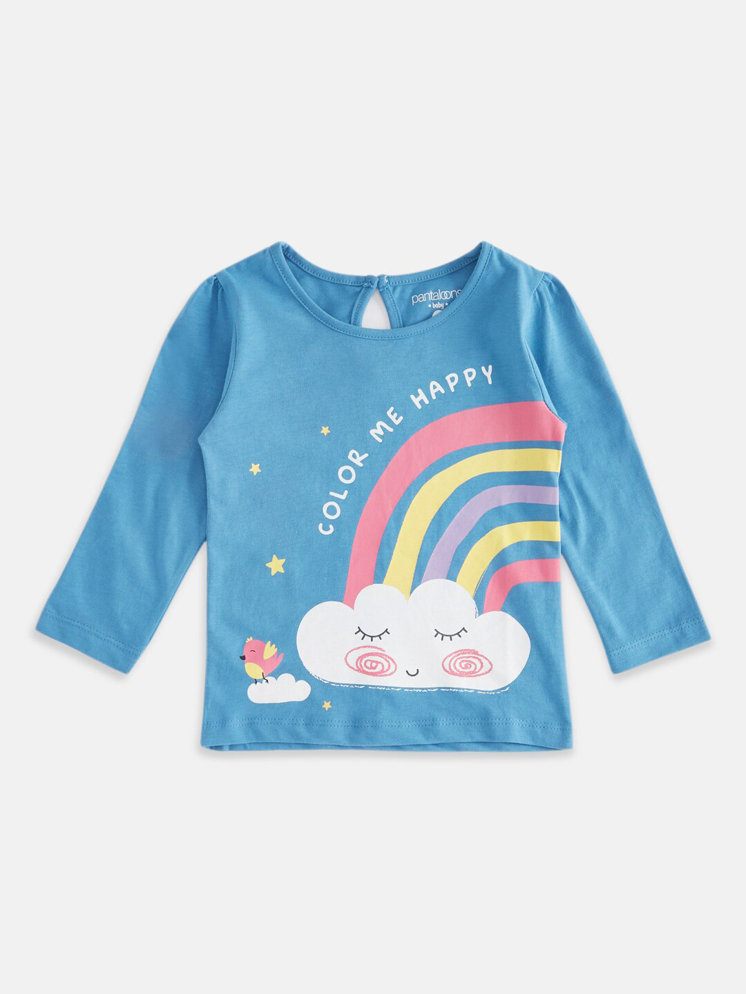 Pantaloons Baby Girls Blue Typography Printed Cotton T-shirt