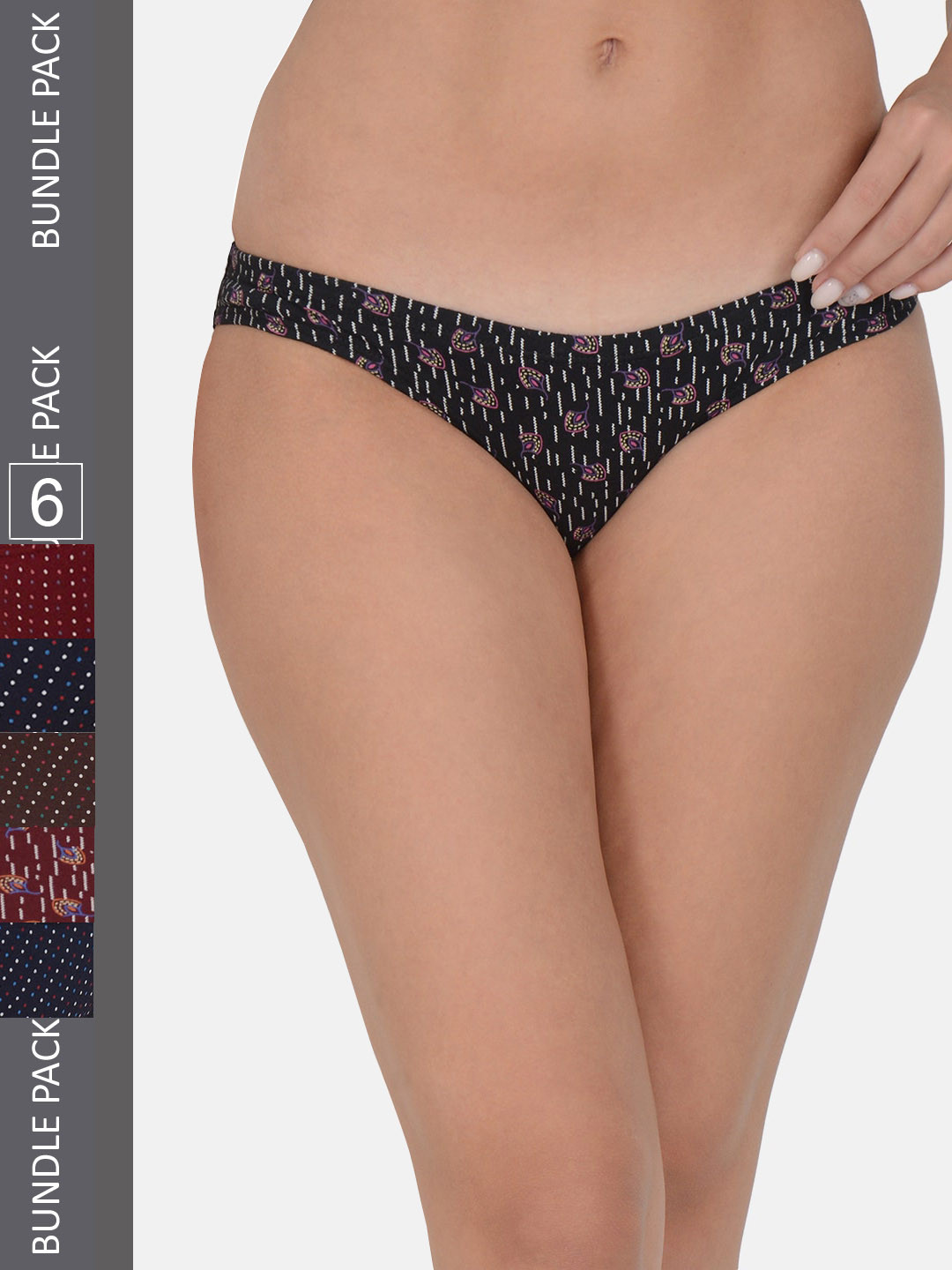Leading Lady Women Pack Of 6 Printed Pure Cotton Low Rise Bikini Briefs BKN-5006-5007-6