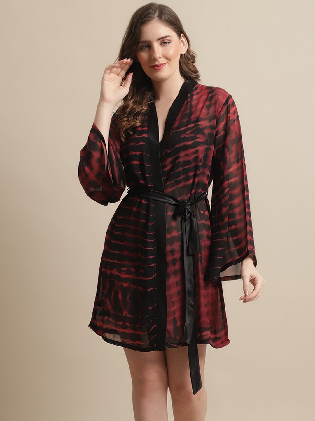 Claura Women Printed Tie & Dye Lounge Robe