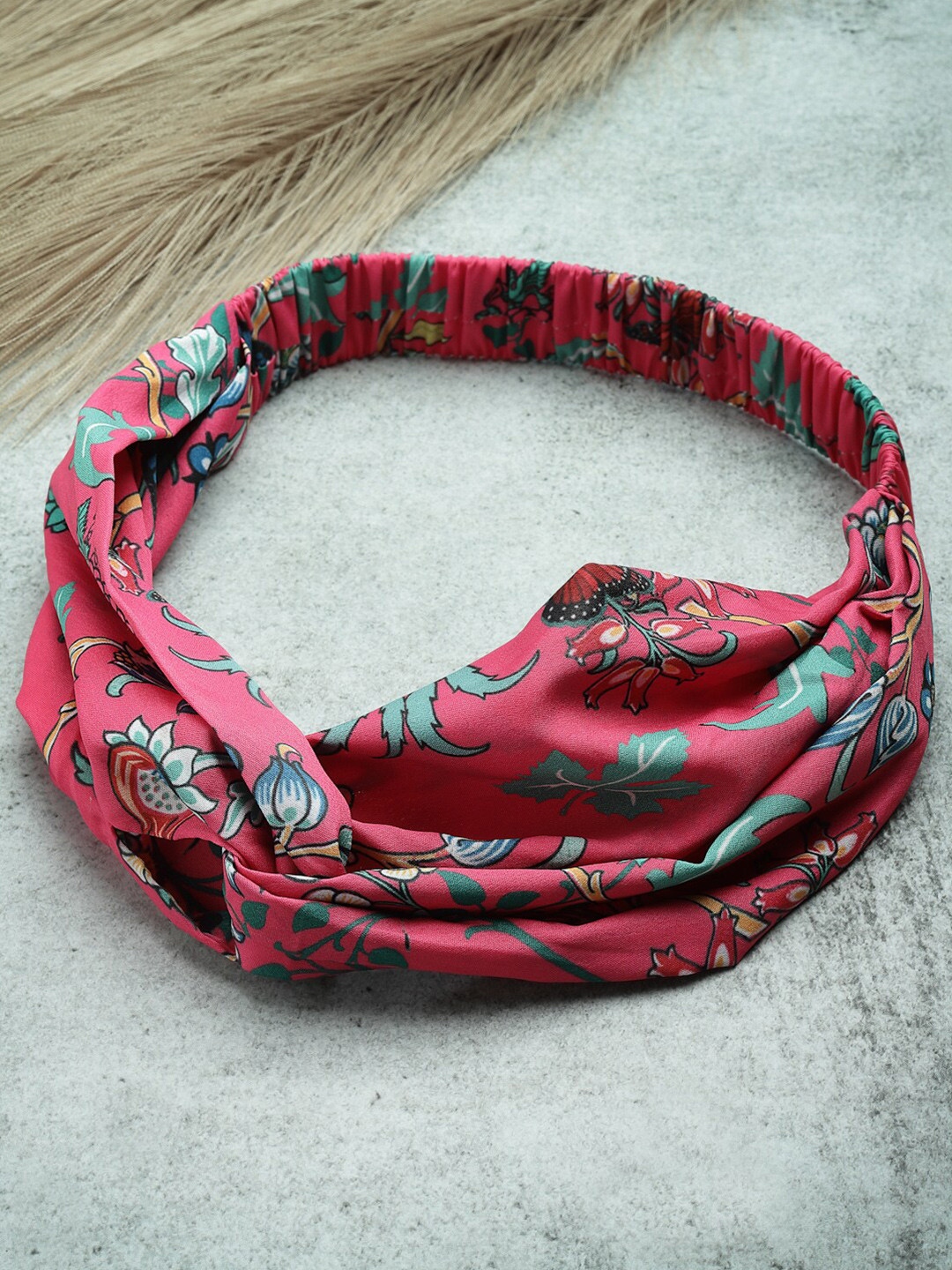 SHAYE Women Pink & Green Floral Print Hairband