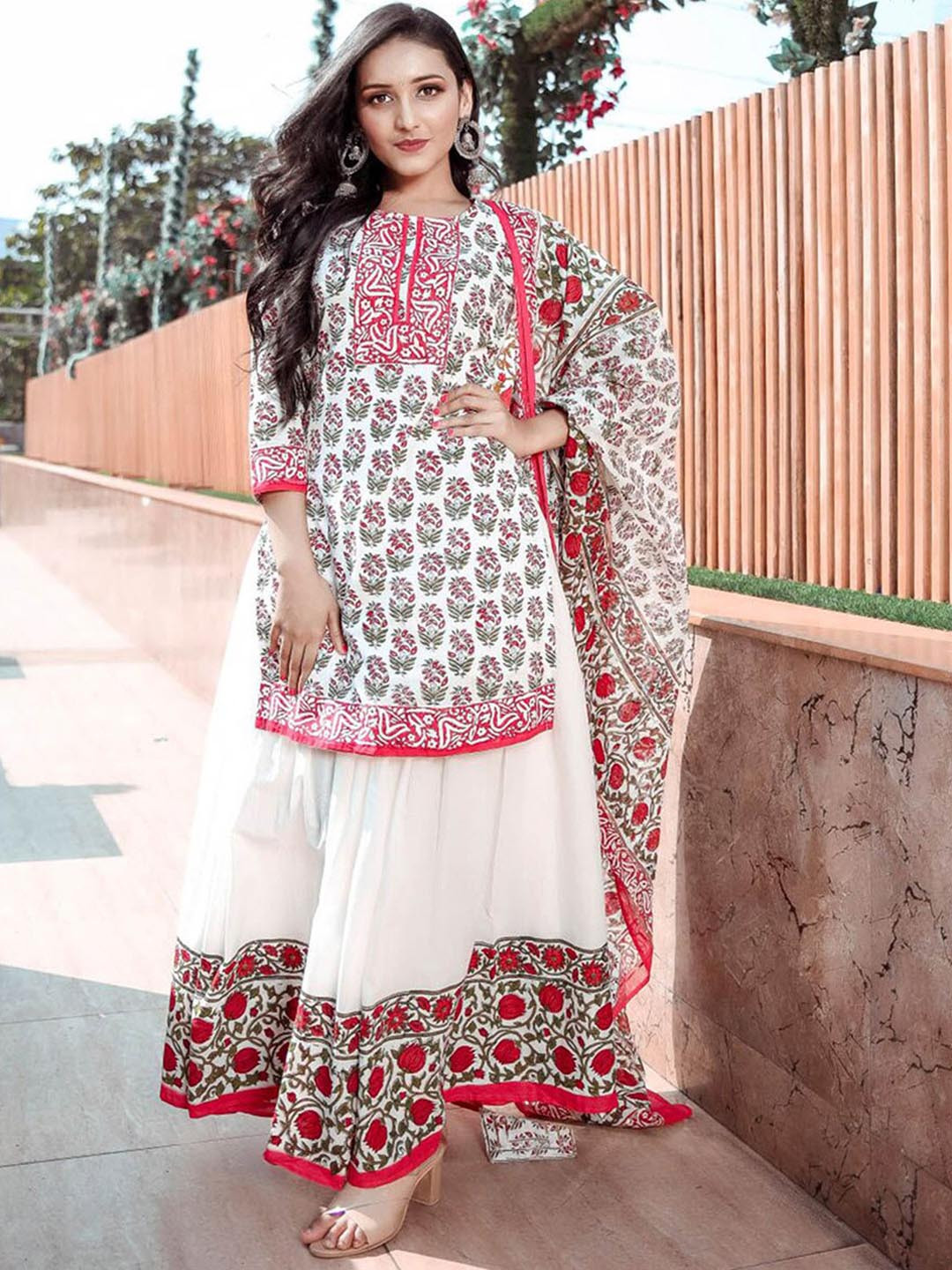 Lavanya The Label Floral Printed Pure Cotton Kurta with Skirt & Dupatta