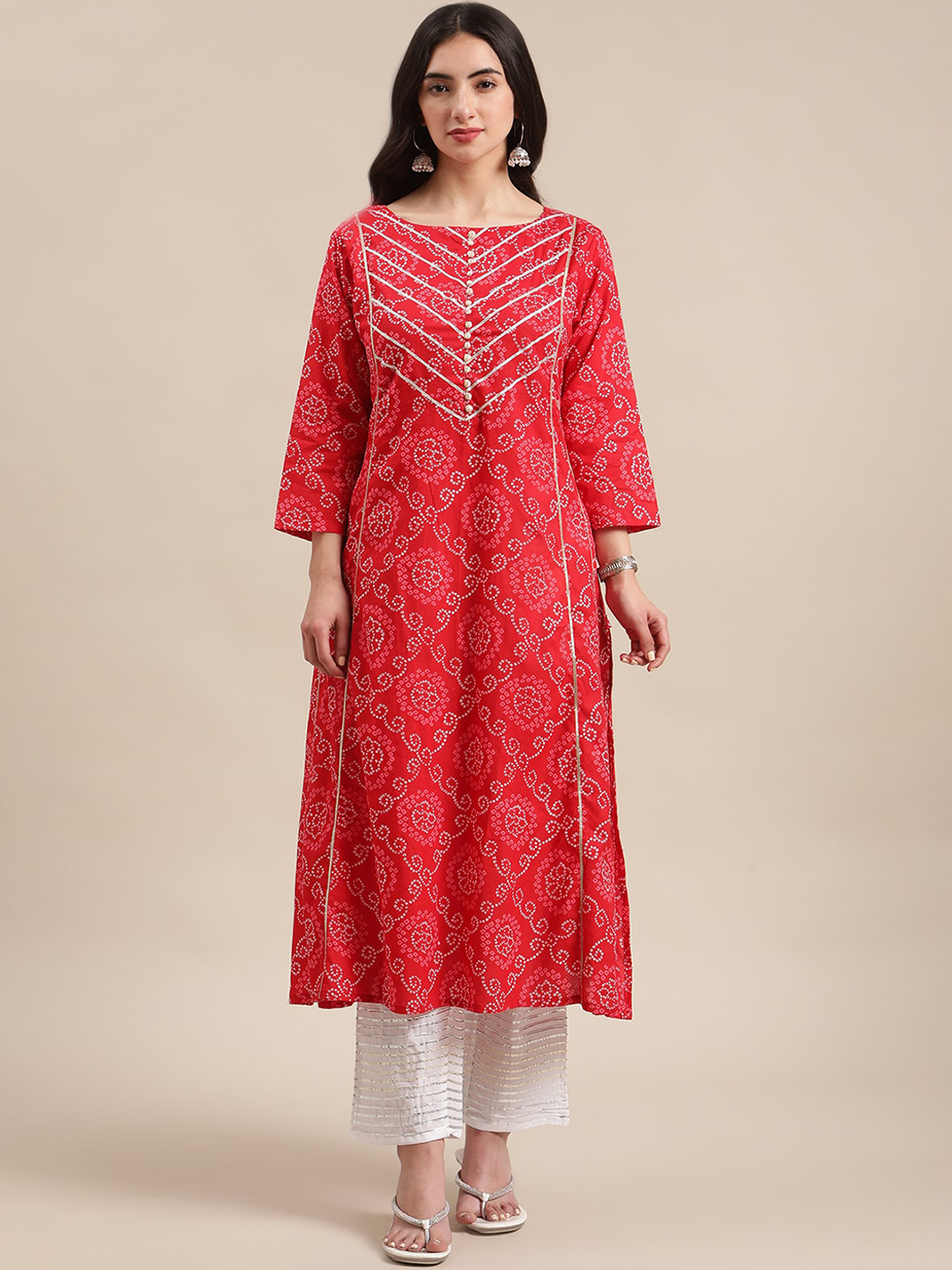 KSUT Geometric Printed Gotta Patti Boat Neck Pure Cotton Kurta