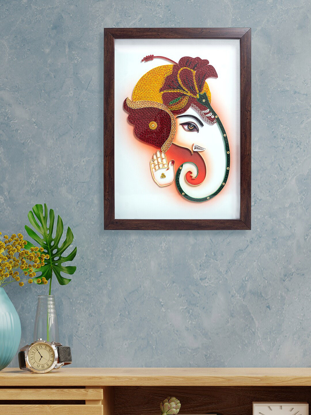 Golden Peacock Ganesha Quilling Wall Art